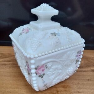 Vintage Pembroke Antique White Milk Glass Candy Dish w/lid